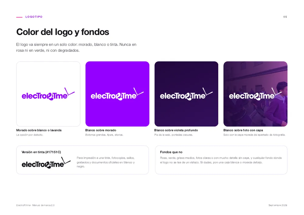 Pàgina del manual d’ElectroRitme amb les versions del logotip